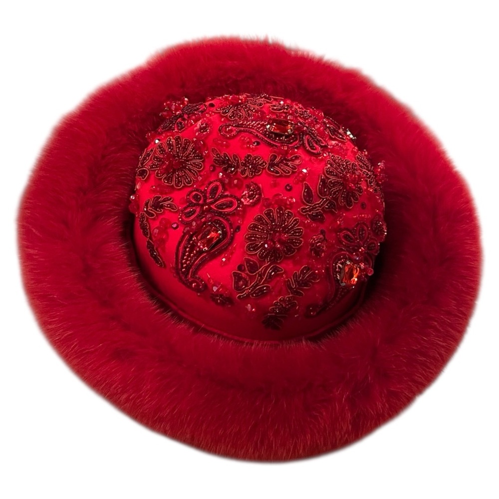Elegant Red Embellished Hat